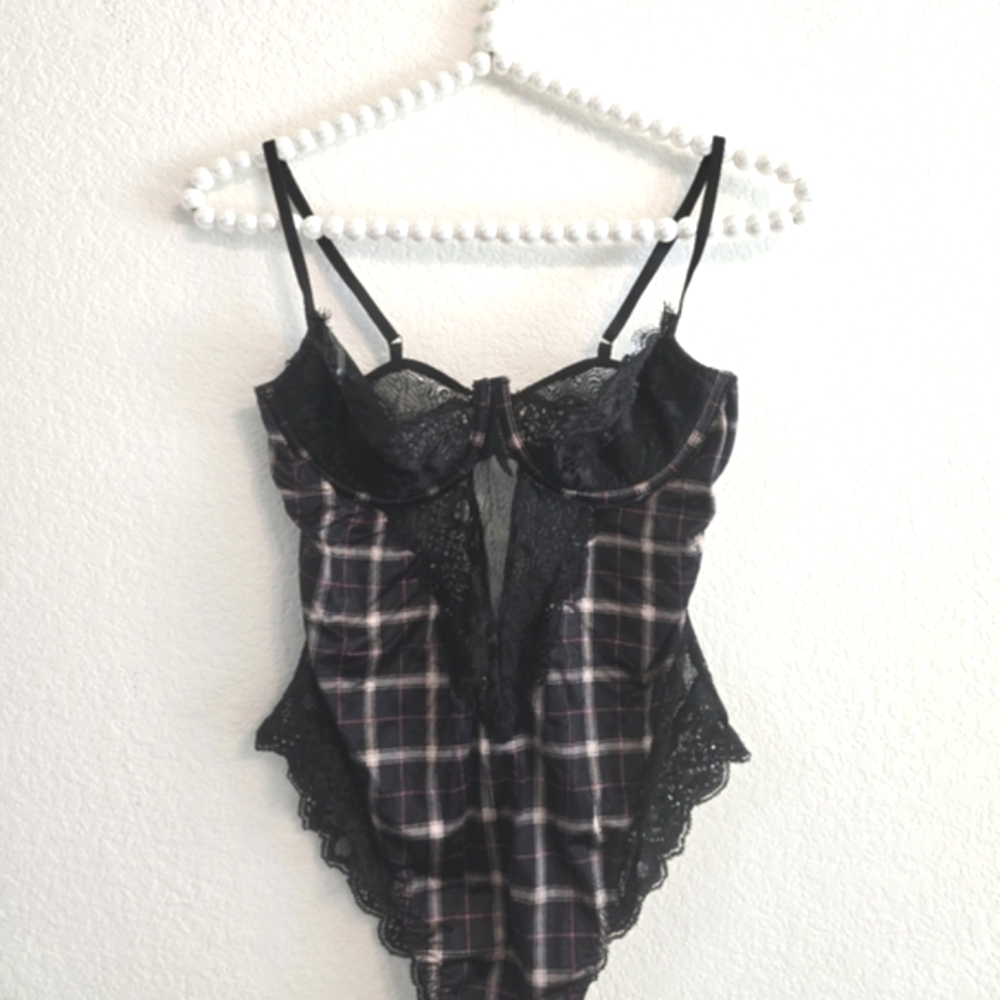 Victoria's Secret Black and Pink Plaid Lace Lingerie